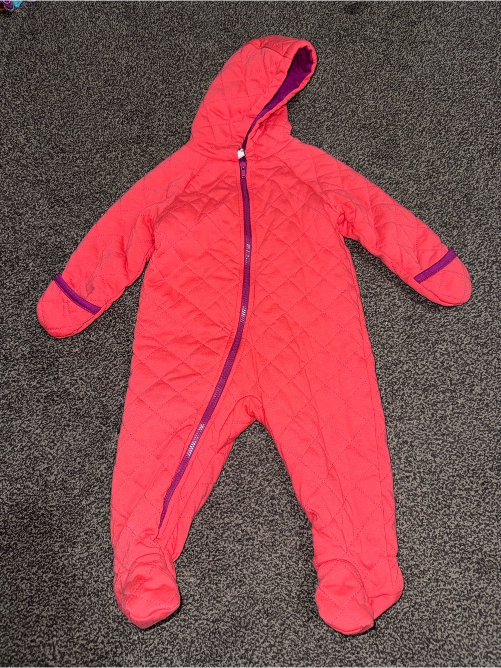 Cuddle Bear Baby Girls 9 Month Quilted Hooded Bunting Suit Pink Purple One Piece